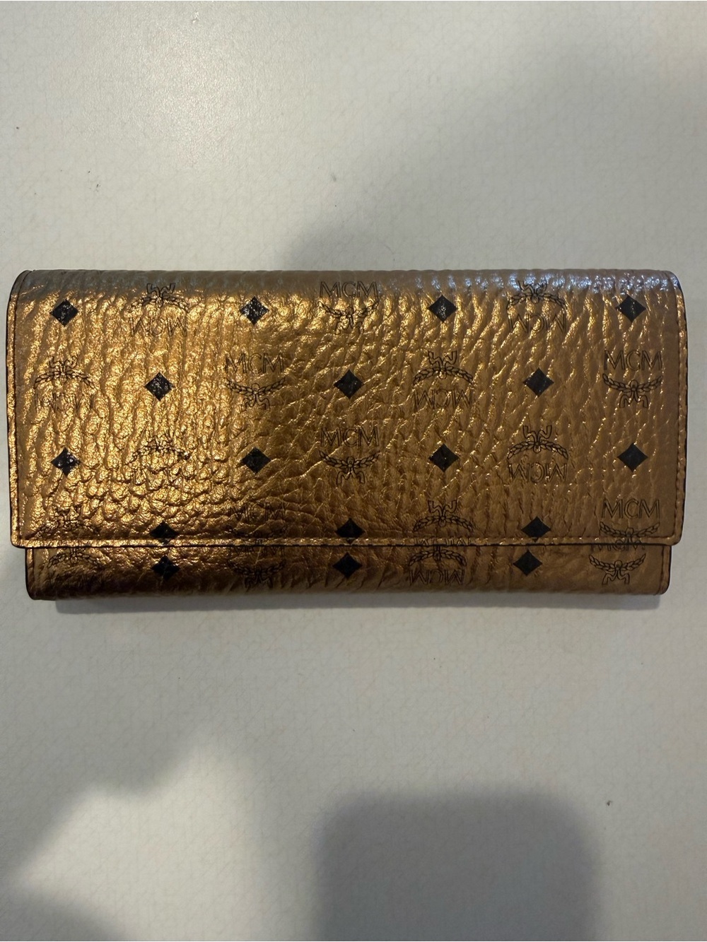 MCM Bronze Metallic Logo Continental Wallet